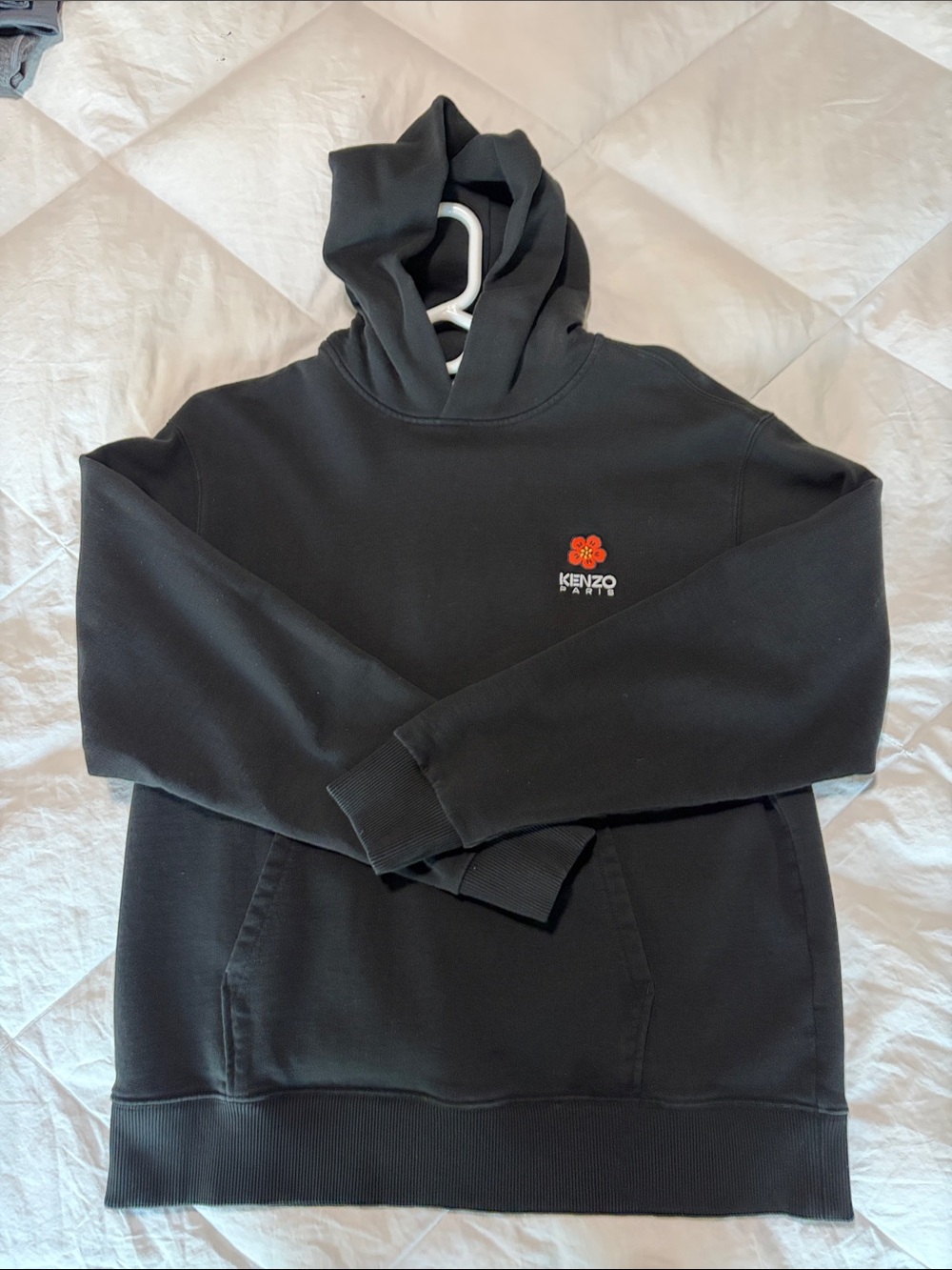 Kenzo Black Men's Hoodie with Red Flower Logo